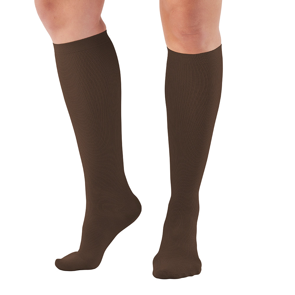 AW Style 167 Women's Travel Knee High Socks - 15-20 mmHg Brown