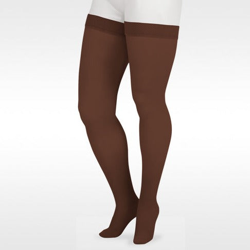 Juzo 2002 Soft Closed Toe Thigh Highs w/ Silicone Band Border Chocolate