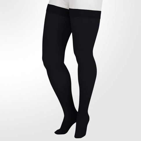 Juzo 2002 Soft Thigh Highs w/Silicone Band 30-40 mmHg - Juzo 2002 Soft Closed Toe Thigh Highs w/ Silicone Band Border Black