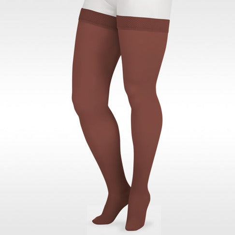 Juzo 2001 Soft Closed Toe Thigh Highs w/ Silicone Band Border Mocha