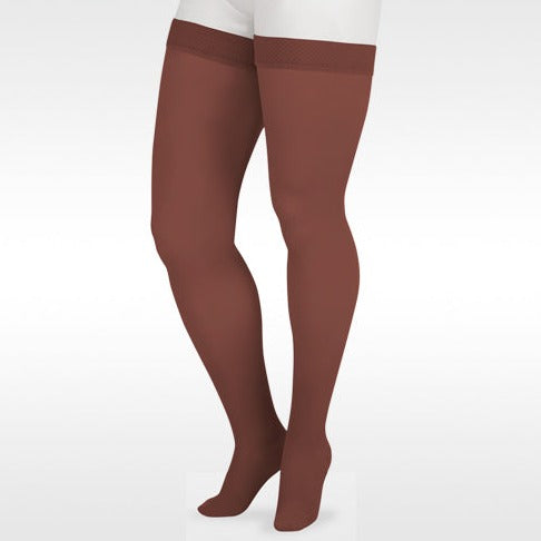 Juzo 2002 Soft Closed Toe Thigh Highs w/ Silicone Band Border Mocha