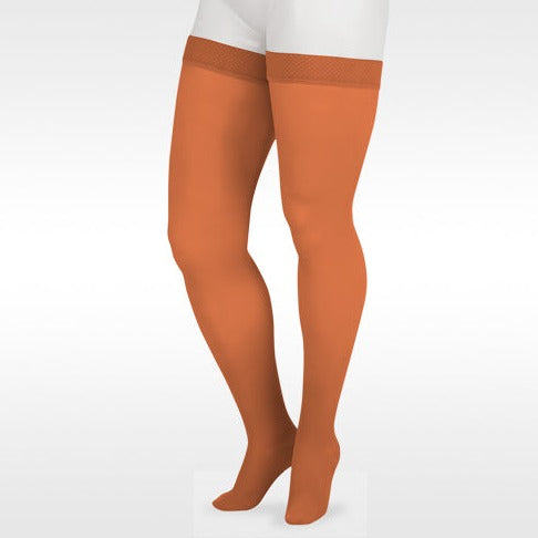 Juzo 2001 Soft Closed Toe Thigh Highs w/ Silicone Band Border Cinnamon