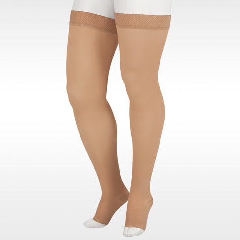 Juzo 2001 Soft Open Toe Thigh Highs w/Silicone Band 20-30 mmHg - Juzo 2001 Soft Open Toe Thigh Highs w/Silicone Band Border Beige