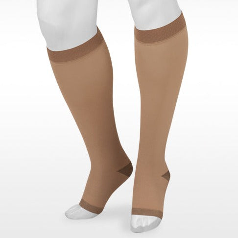 Juzo 2061 Silver Soft Open Toe Knee Highs w/Silicone Band - 30-40 mmHg Beige