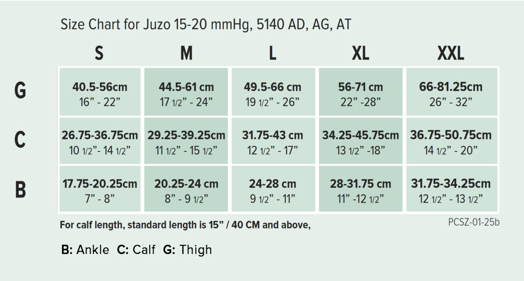 Juzo 5140 Attractive Line Pantyhose Size Chart