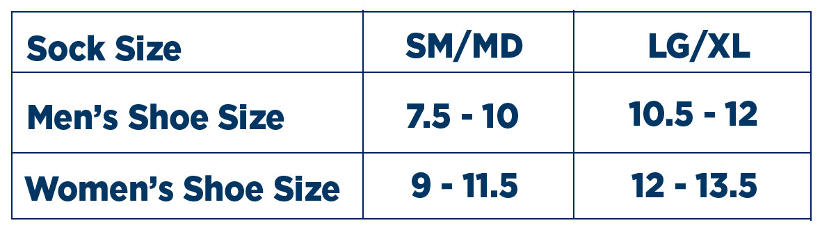 Ames Walker Styles 736, 737, & 738 Socks Size Chart