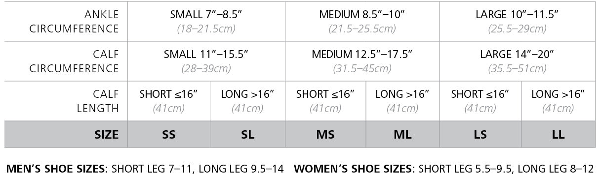 Sigvaris Style 830 Microfiber Size Chart