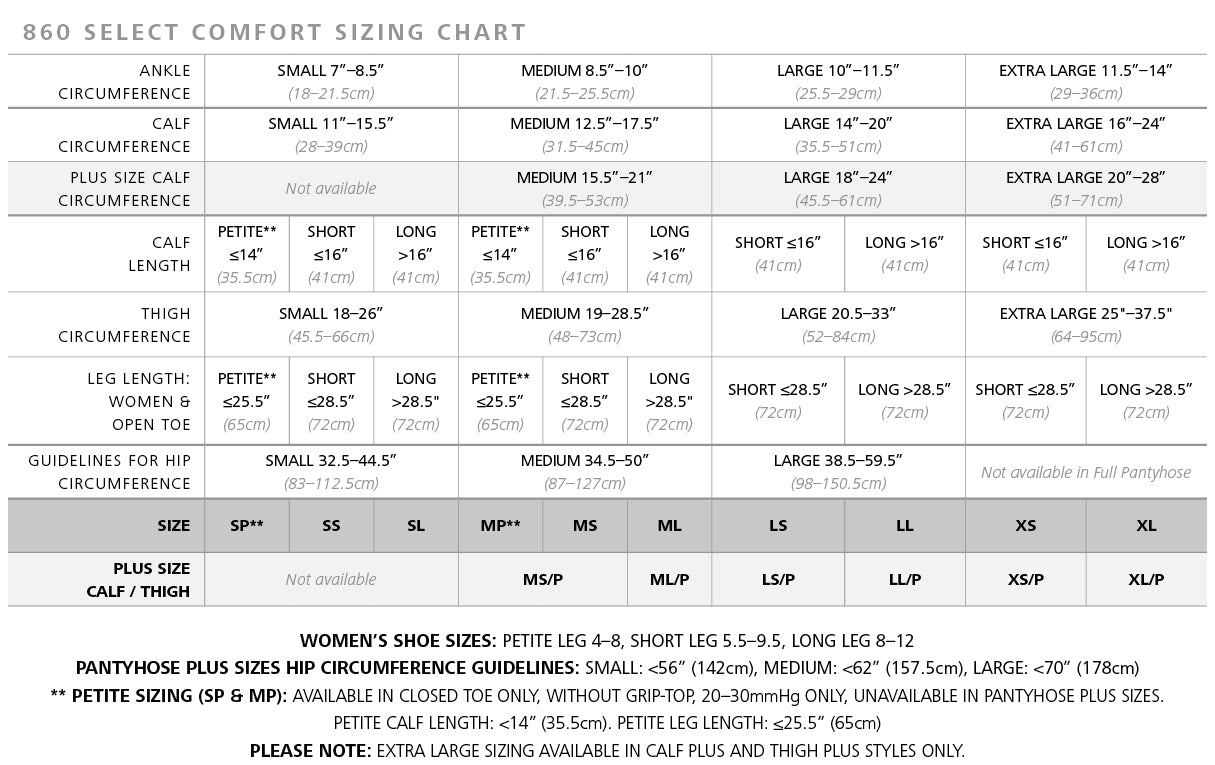 860 Select Comfort Sizing Chart