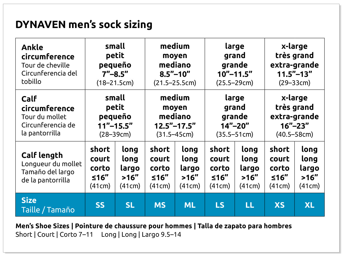 Dynaven 920 Men's Sock Size Chart