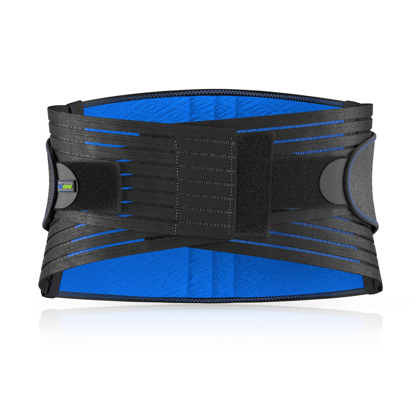 Actimove Sport Back Support 4 Stays Adjustable Double Layer Compression: Front product image. Comfortable to wear, even when sitting, as flexible stays maintain positioning.