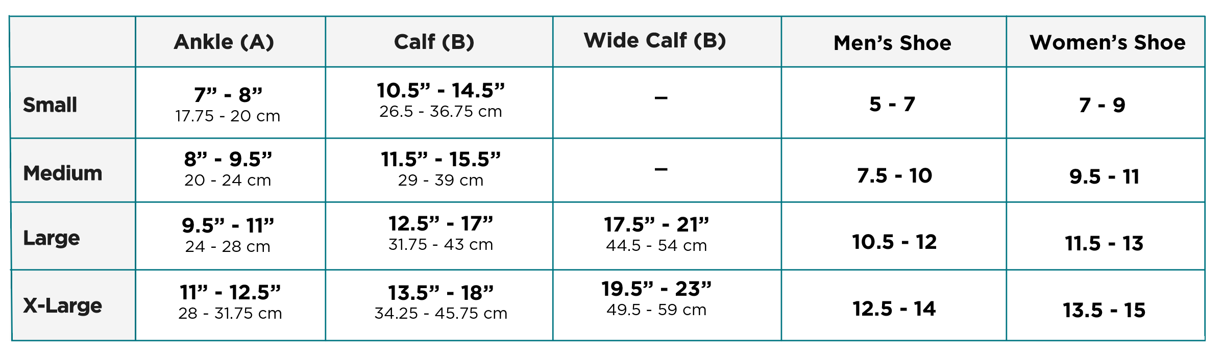 AW Style 111 Sock Size Chart