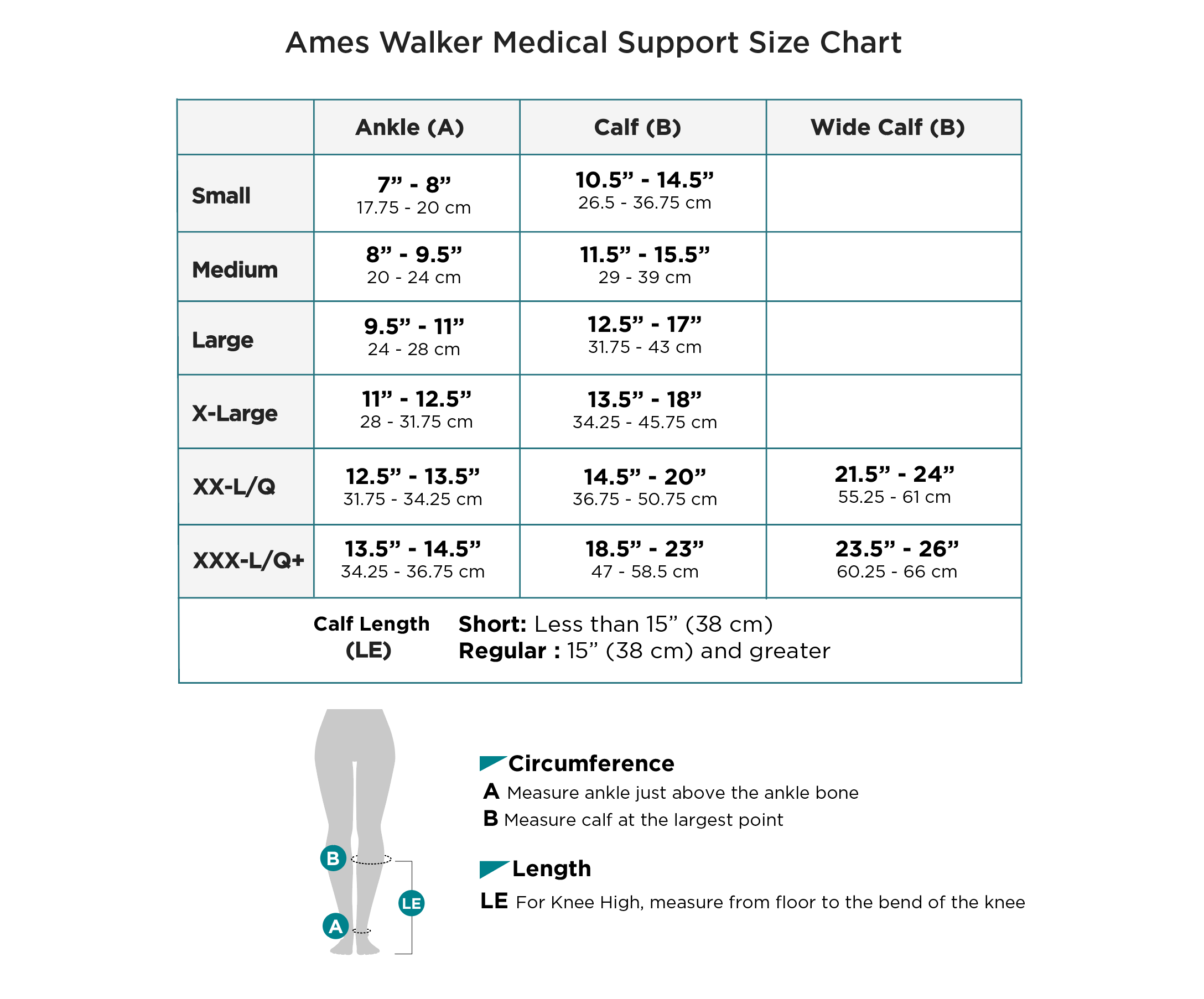 AW Medical Support Size Chart 152