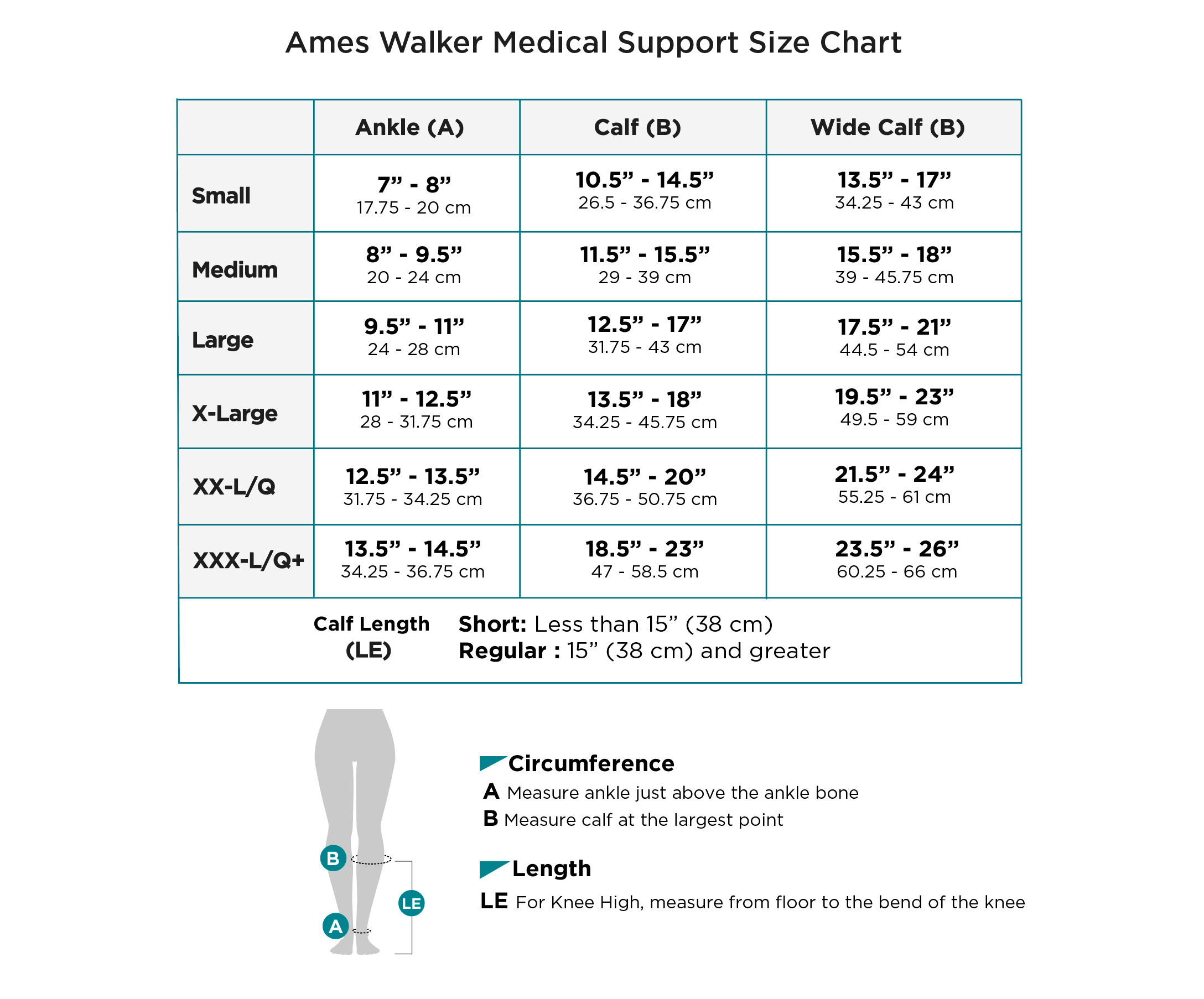 AW Medical Support Size Chart 200