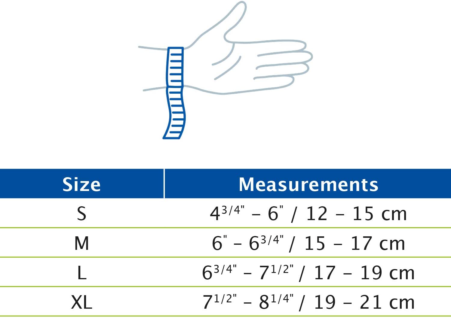 Actimove Wrist Support Size Chart