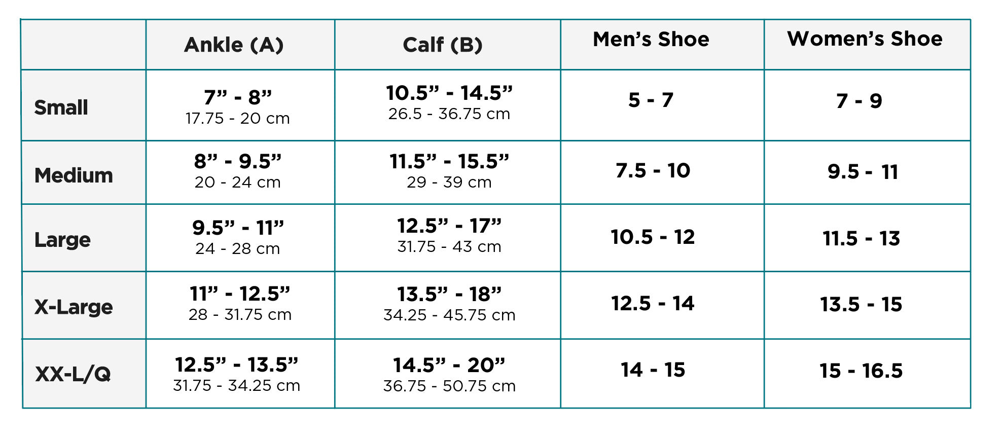 Active Support Size Chart