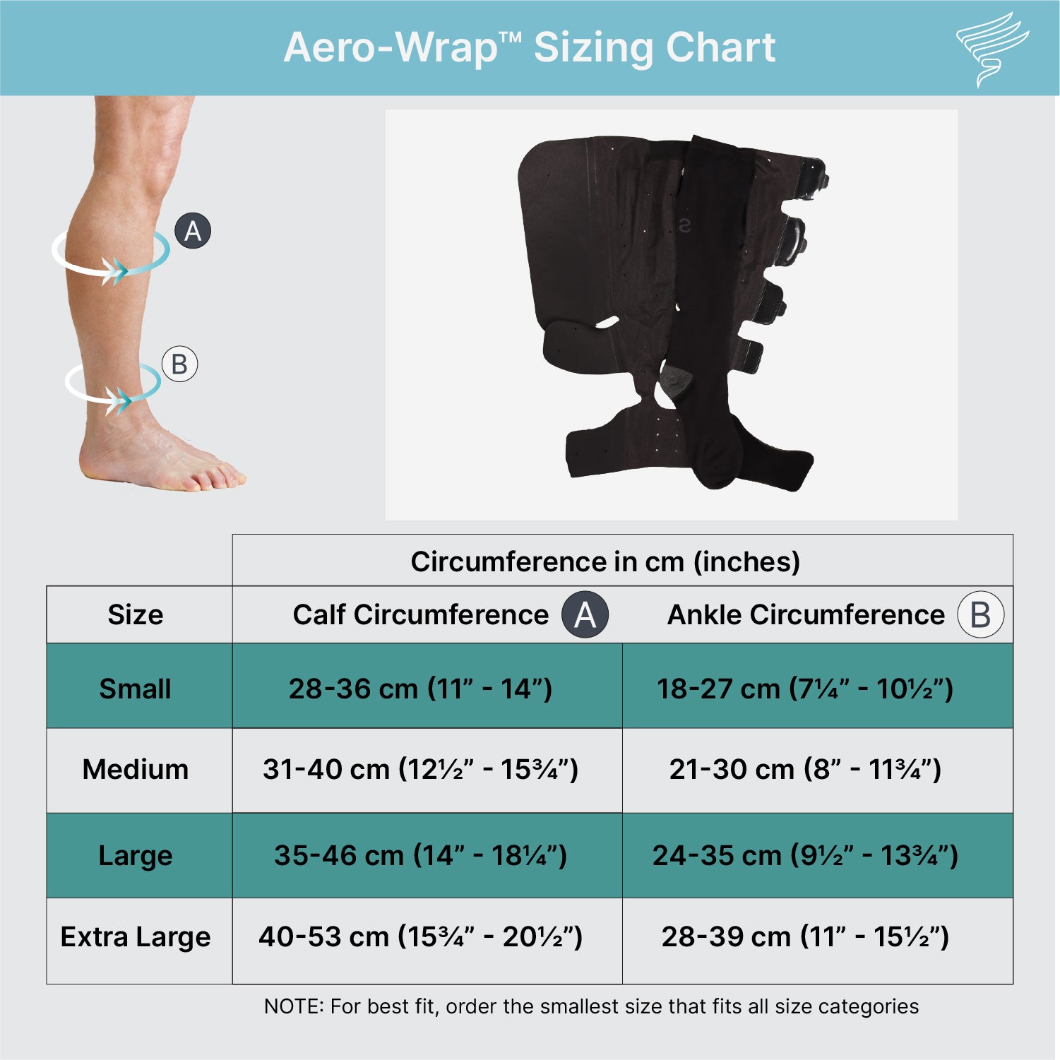 Sun Scientific Aero-Wrap Sizing Chart