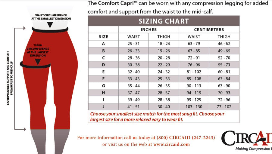 CircAid Comfort Capri Sizing Chart