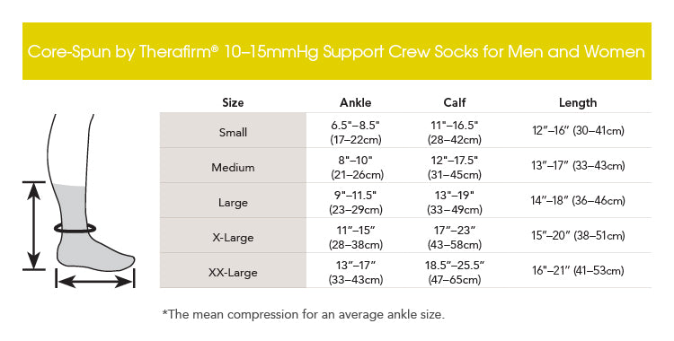 Core-Spun by Therafirm 10-15mmHg Support Crew Socks Size Chart