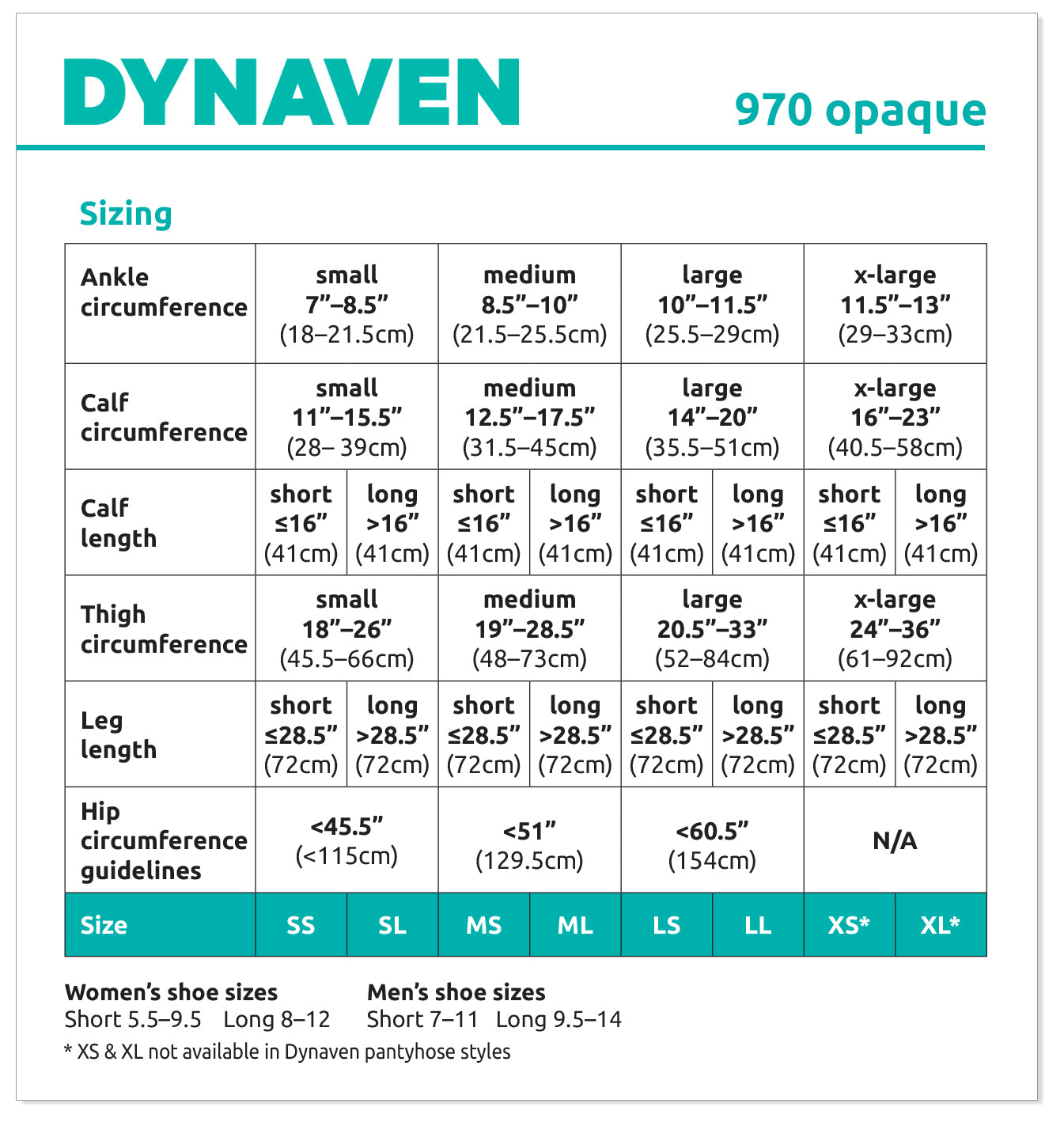 Dynaven Mens Thigh High Size Chart