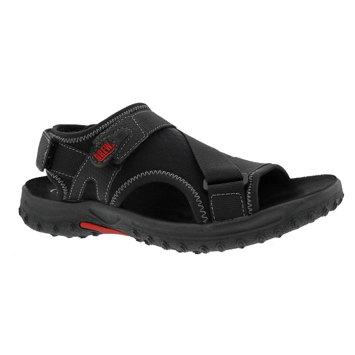 Drew Men's Wander Sandals Black Leather Combo Straps