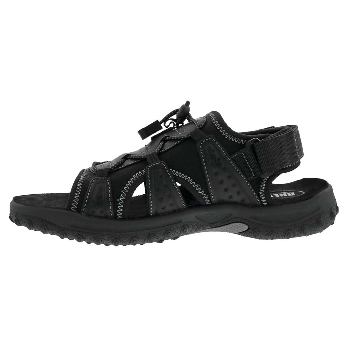 Side profile of Drew Men's Waves Sandals, highlighting the contoured footbed and breathable lining