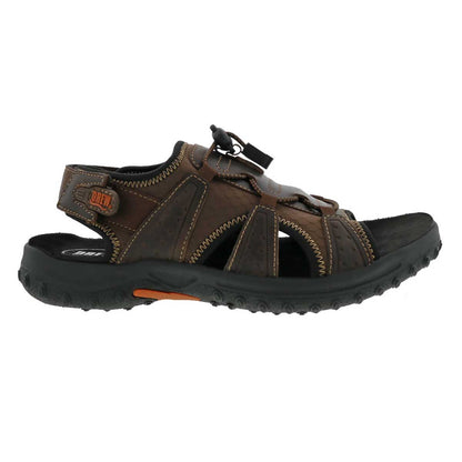 Side view of Drew Men's Waves Sandals in luxurious brown leather.