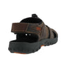 Back view of Drew Men's Waves Sandals, highlighting the sturdy heel strap and ergonomic design in classic brown leather.