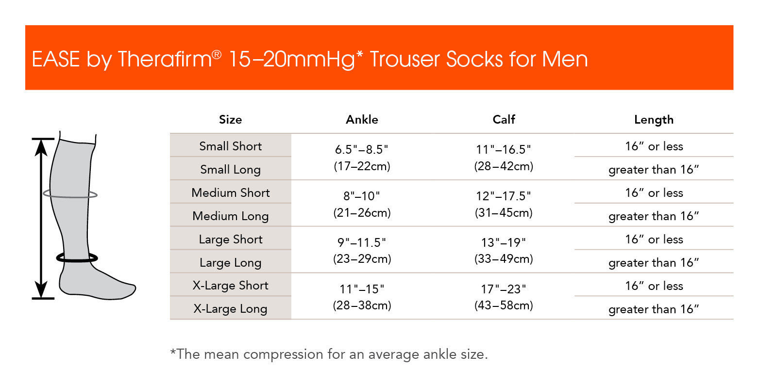 Therafirm EASE 15-20mmHg Men's Trouser Socks Size Chart