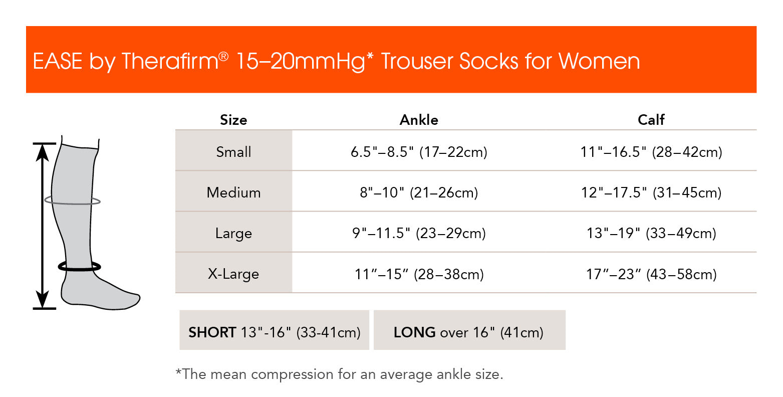 Therafirm EASE 15-20mmHg Women's Trouser Socks Size Chart