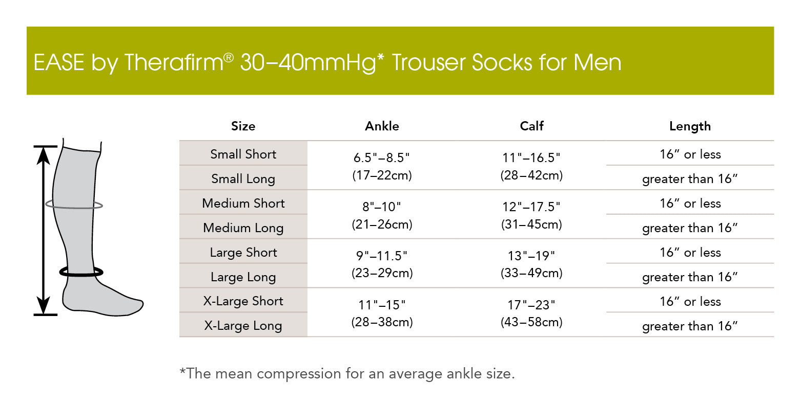 Therafirm EASE 30-40mmHg Men's Trouser Socks Size Chart