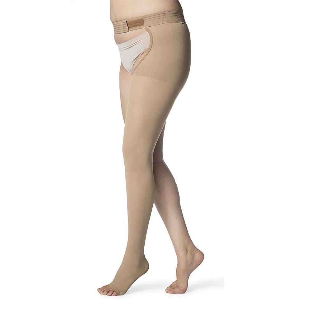 Sigvaris Essential 863 Opaque Open Toe Right Thigh w/Waist Attachment 30-40 mmHg (Sale)