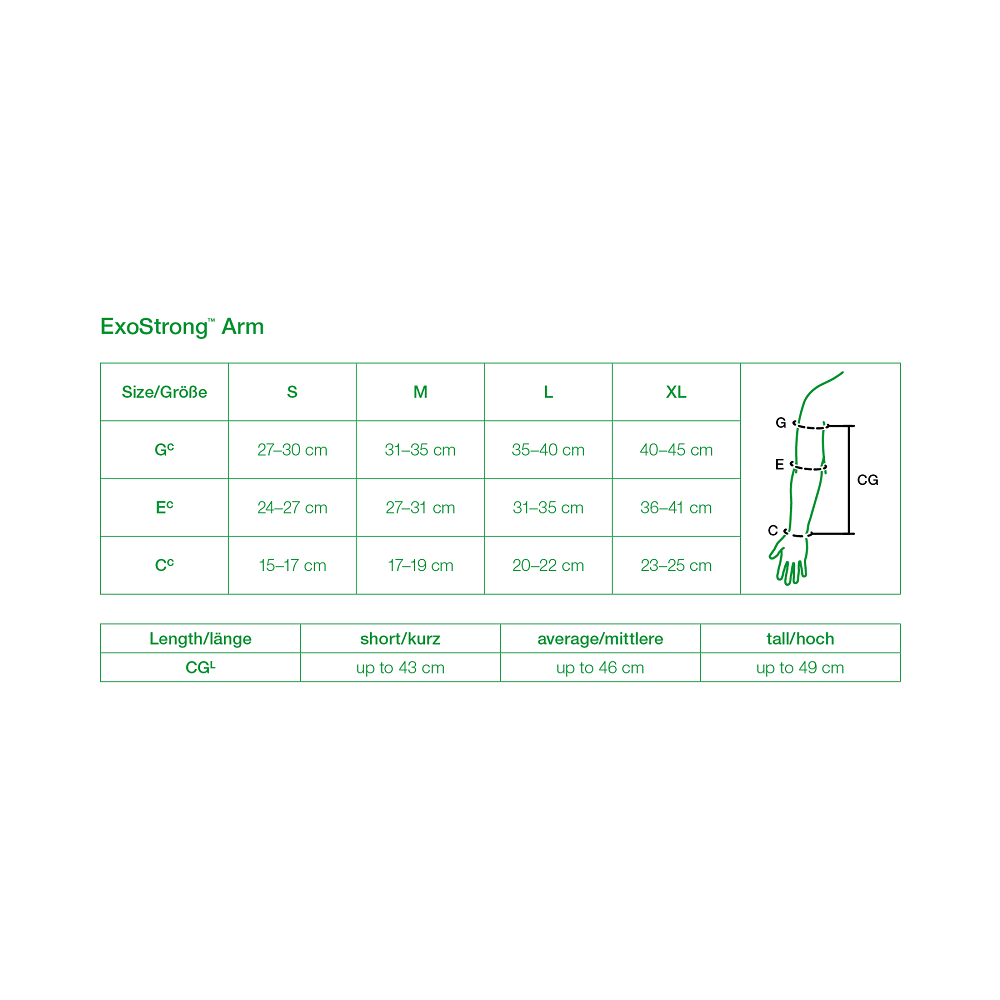 L&R USA (Solaris) ExoStrong Arm Size Chart