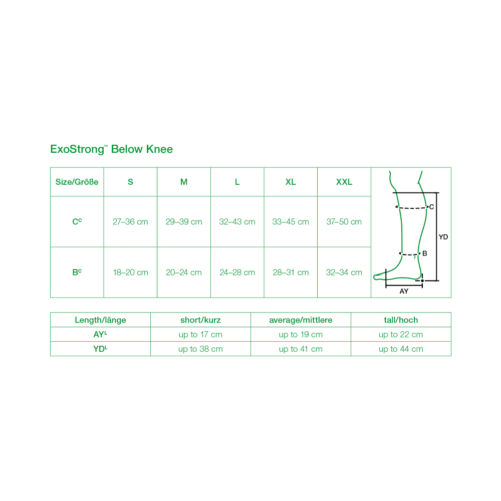 ExoStrong Below Knee Size Chart