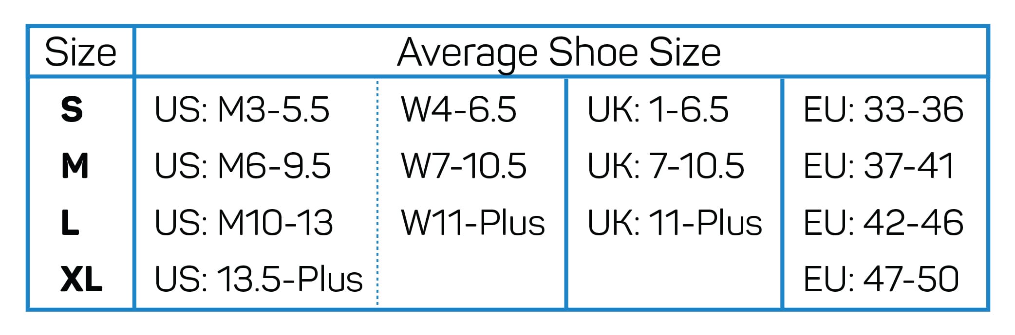 OS1st FS4 Plantar Fasciitis Socks Size Chart