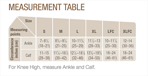 Jobst Opaque SoftFit Knee High Size Chart