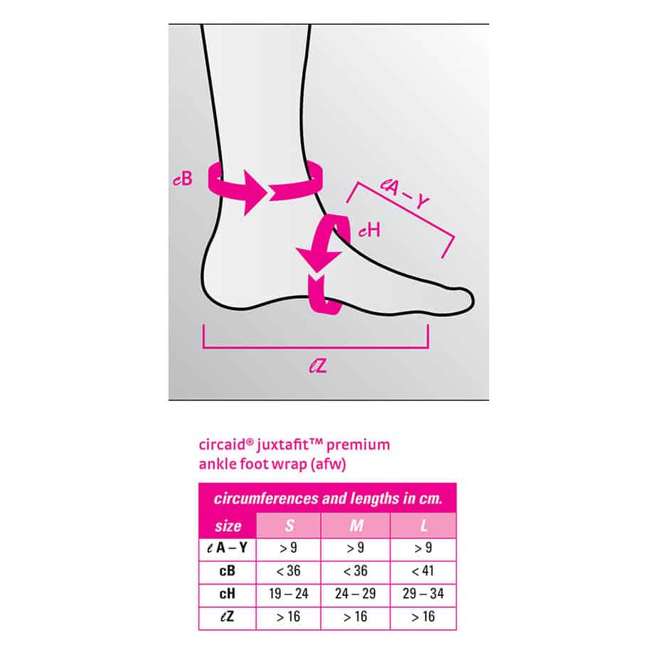 CircAid Juxta-Fit Premium Ankle Foot Wrap (AFW) Size Chart