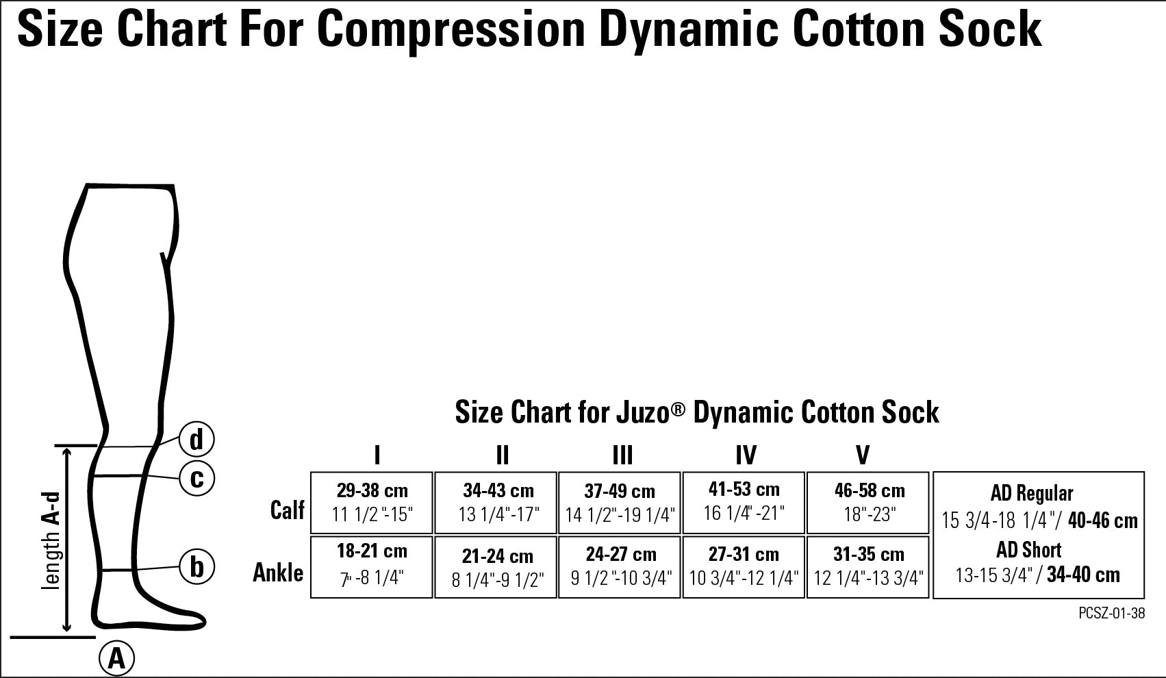 Juzo Compression Dynamic Cotton Sock Size Chart