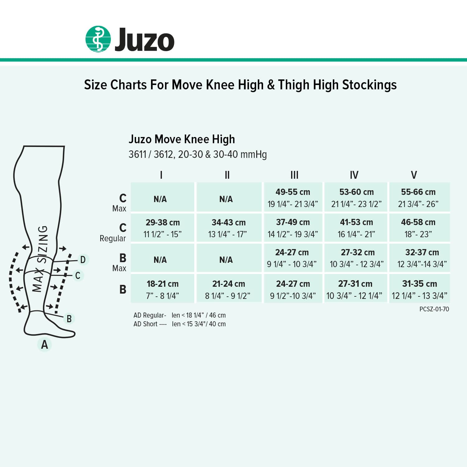 Juzo Move Knee & Thigh High Size Chart