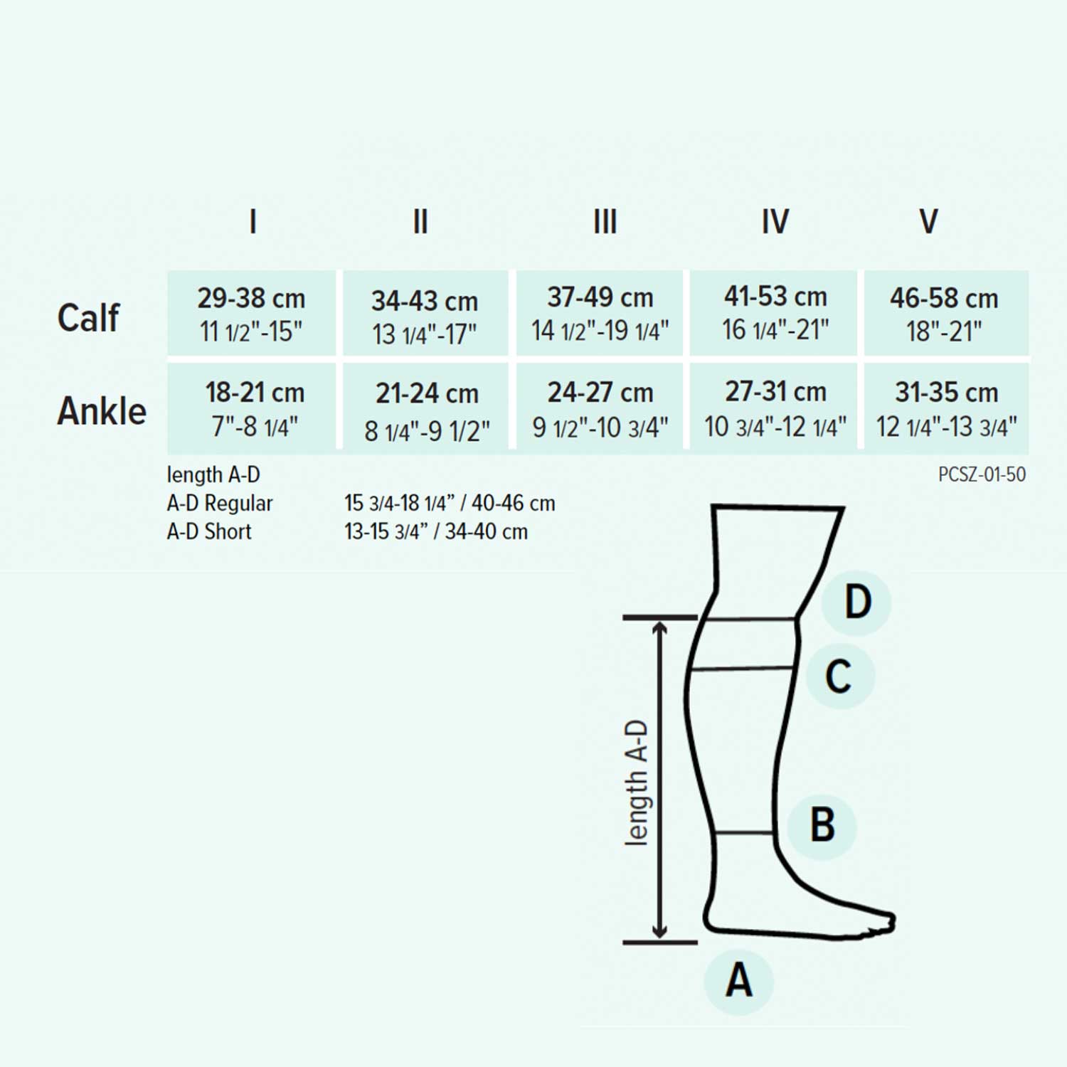 Juzo 6091/6092 Dual Stretch Size Chart