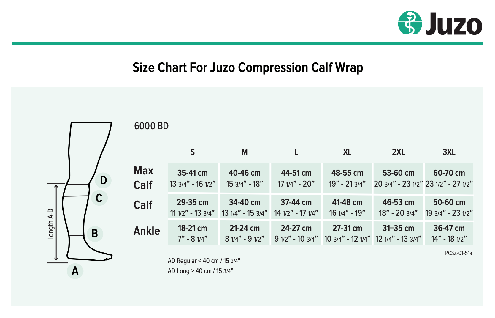 Juzo Compression Calf Wrap Size Chart