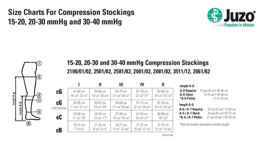 Juzo 2102 Naturally Sheer Stockings Size Chart