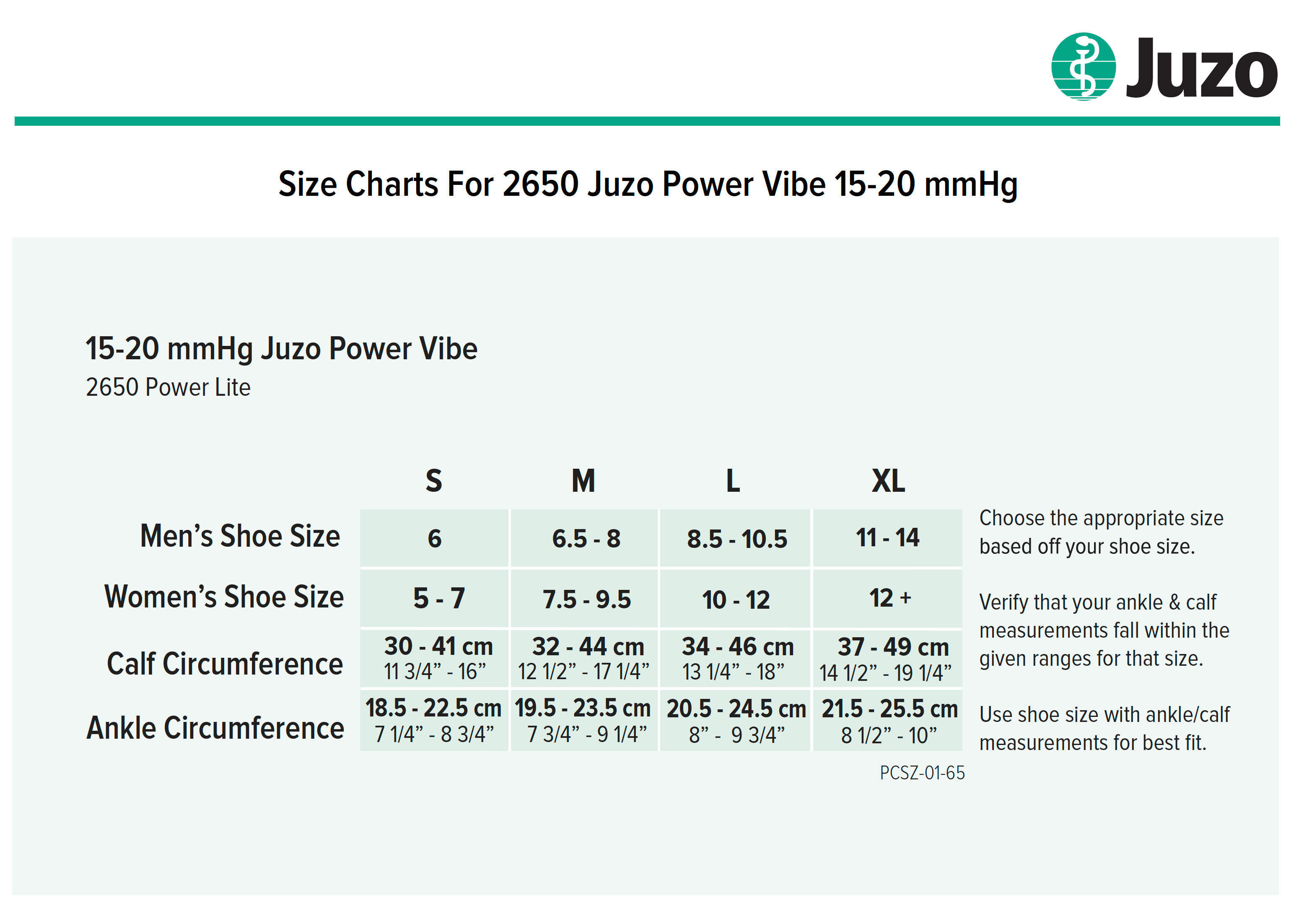 Juzo Power Vibe Size Chart