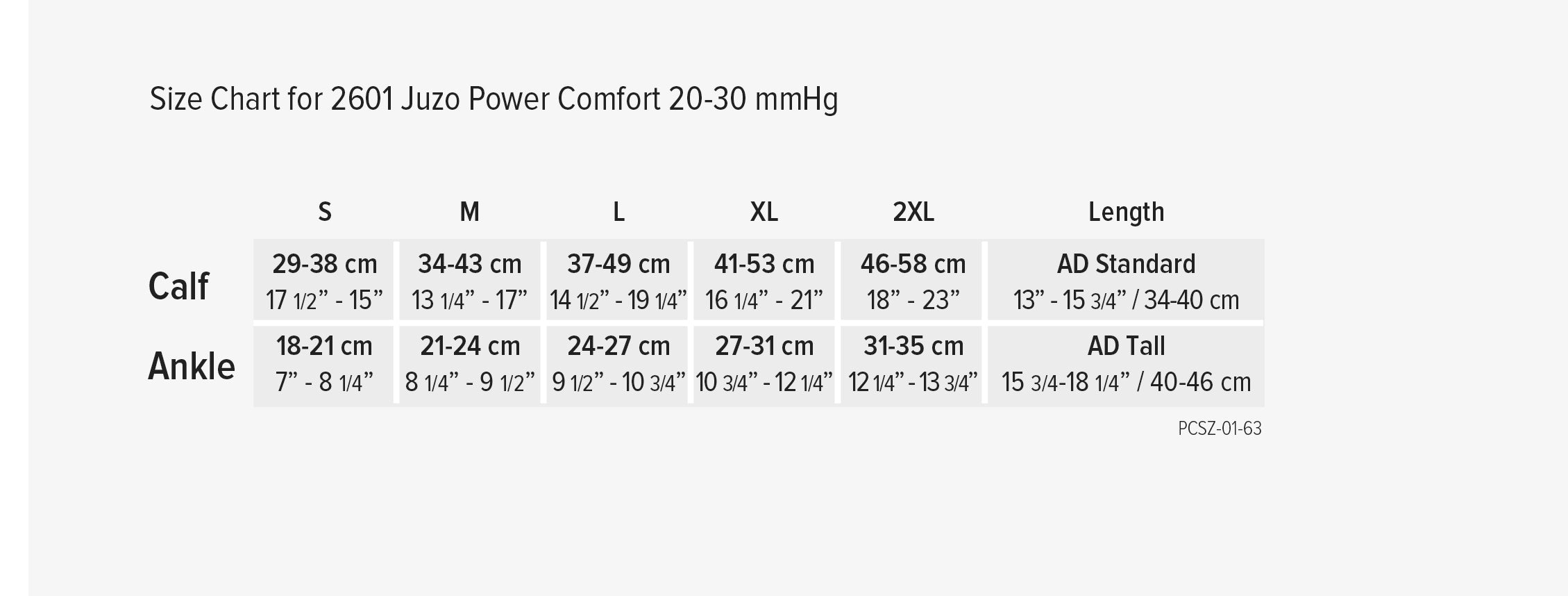 Juzo 2601 Power Comfort 20-30mmHg Size Chart