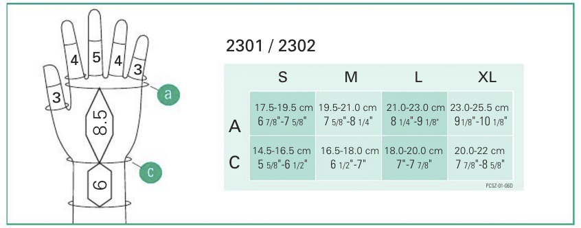 Juzo Seamless Glove Size Chart