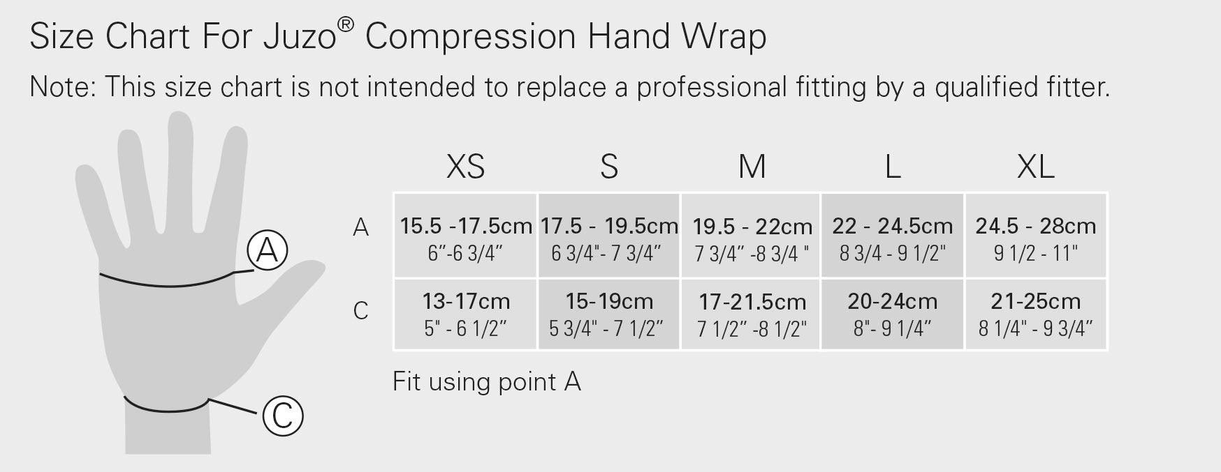 Juzo Compression Hand Wrap Size Chart