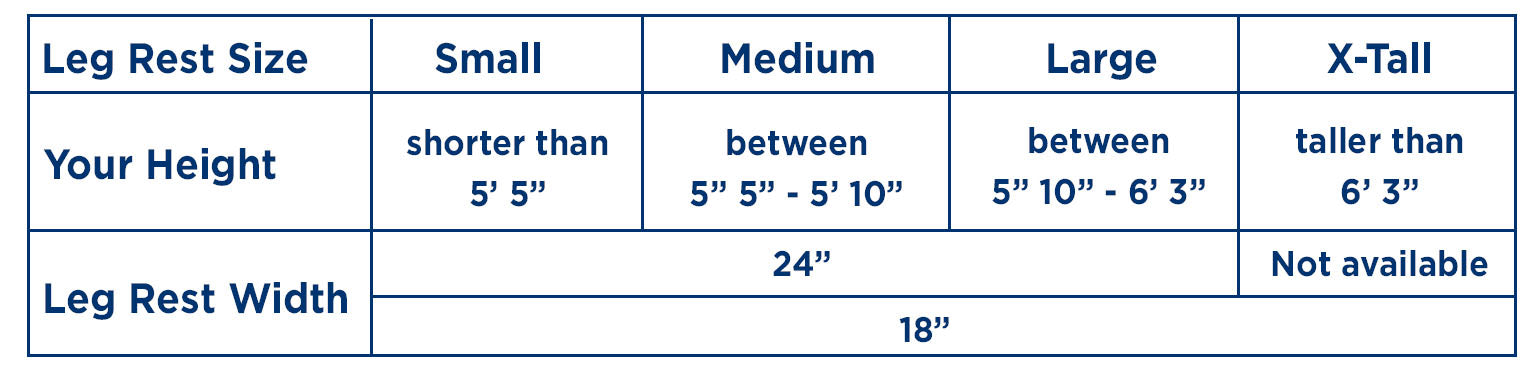 Lounge Doctor Leg Rest Size Chart