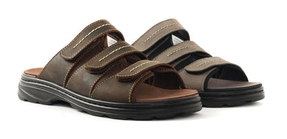 Group picture of two Hatcher sandals side-by-side from angled side view.