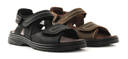 Group picture of two Hudson sandals side-by-side from angled side view