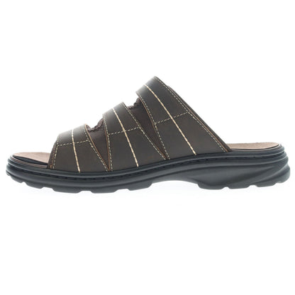 Inner side view of the Propét Hatcher Slide Sandal in Brown