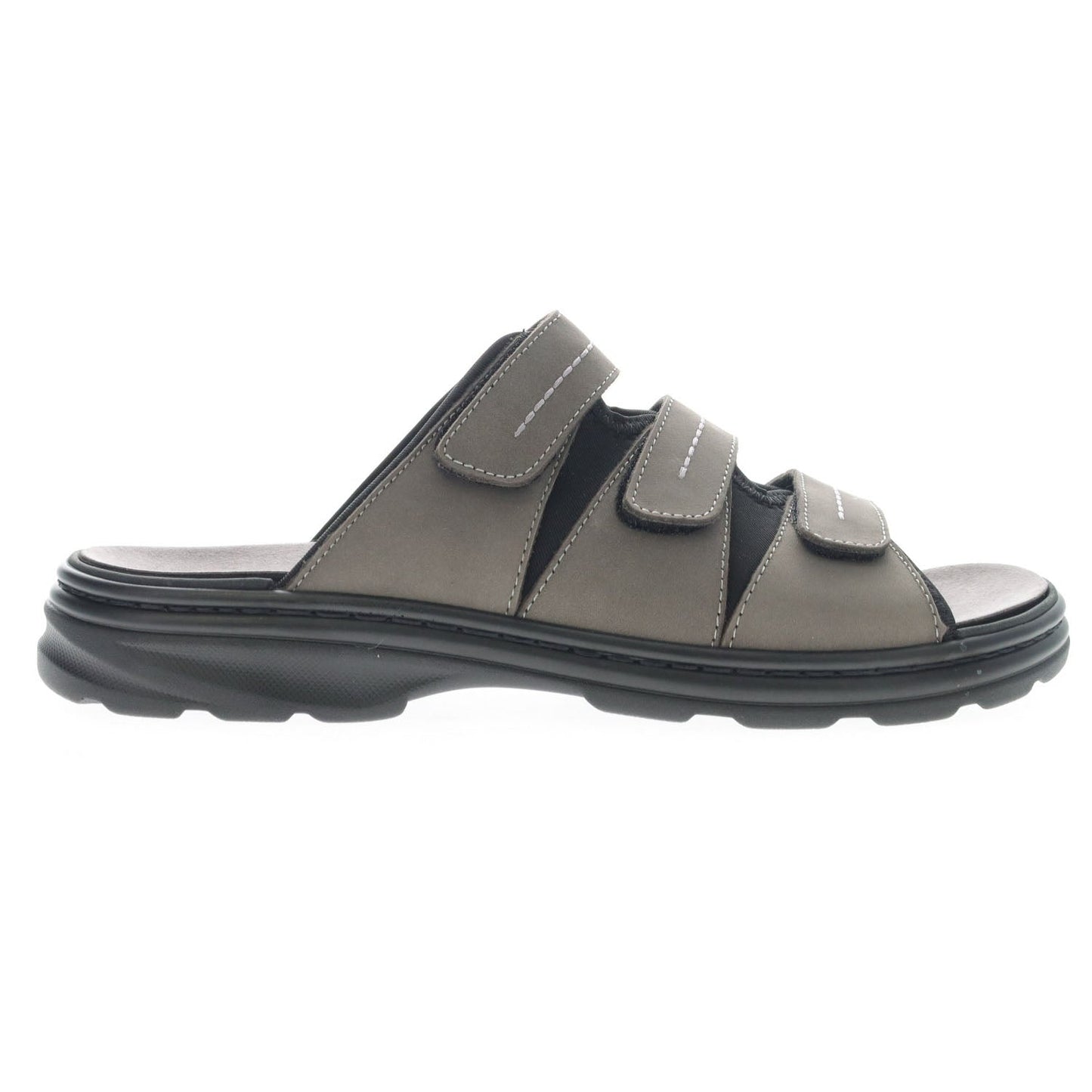 Side view of the Men's Hatcher Slide Sandal in Dark Gray